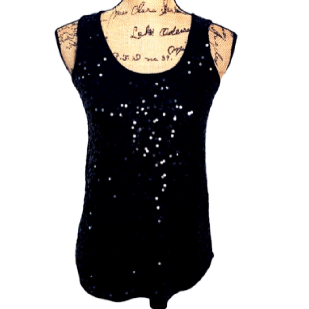 Vivienne Tam Tank Top Small Black Sequin Formal Wedding Holiday Party